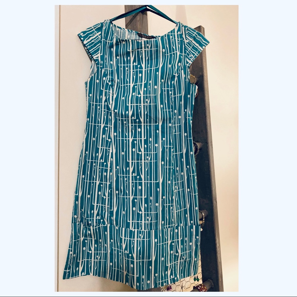 Tex by Max Azria | Teal & White | Cap Sleeve Dress